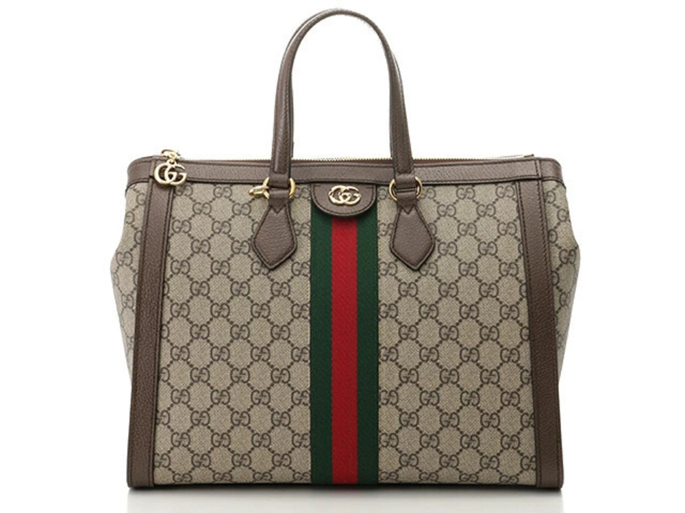 Gucci Ophidia Tote Bag GG Supreme Canvas Leather Beige Cream Brown